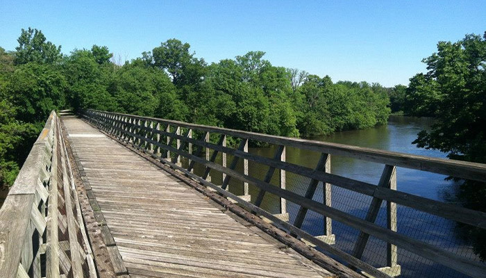 Wooden bridge over a lake