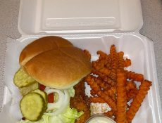 Tenderloin sandwich and sweet potato fries