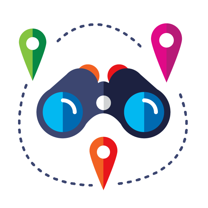 Illustration with binoculars and map markers